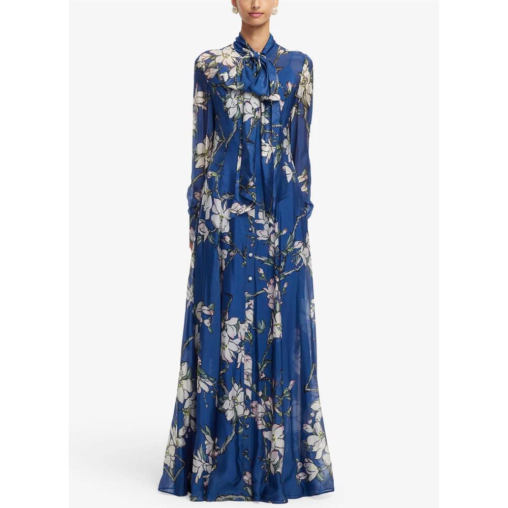 NEW LEO LIN lilith tie neck maxi dress in midnight